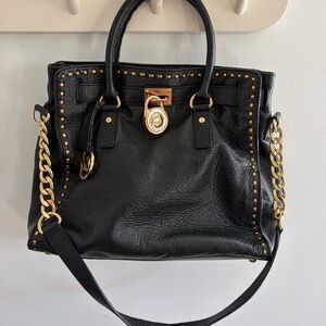 Michael Kors Hamilton Black Leather Satchel Shoulder Bag